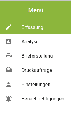 Hauptmenü Erfassung