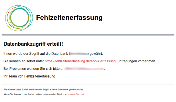 E-Mail Datenbankzugriff erteilt