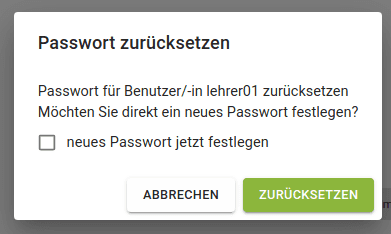 Passwort zurücksetzen Auswahl