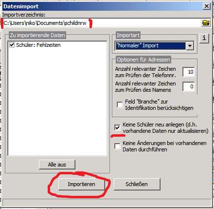 schildnrw schnittstelle importdialog